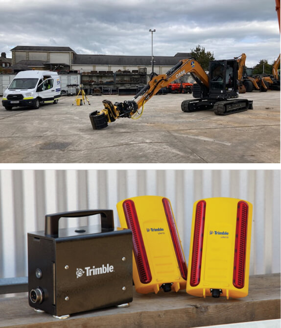 heavy machinery driven by a person. 1 Black and 2 yellow with red stripe devices